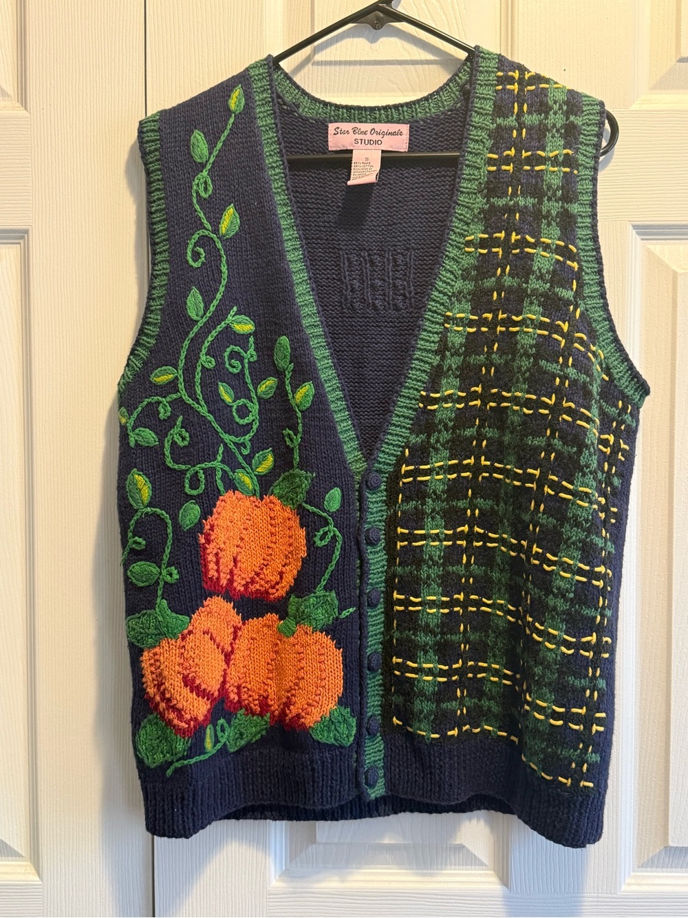 Sleeveless Knit Cardigan Vest - Navy with Orange Floral